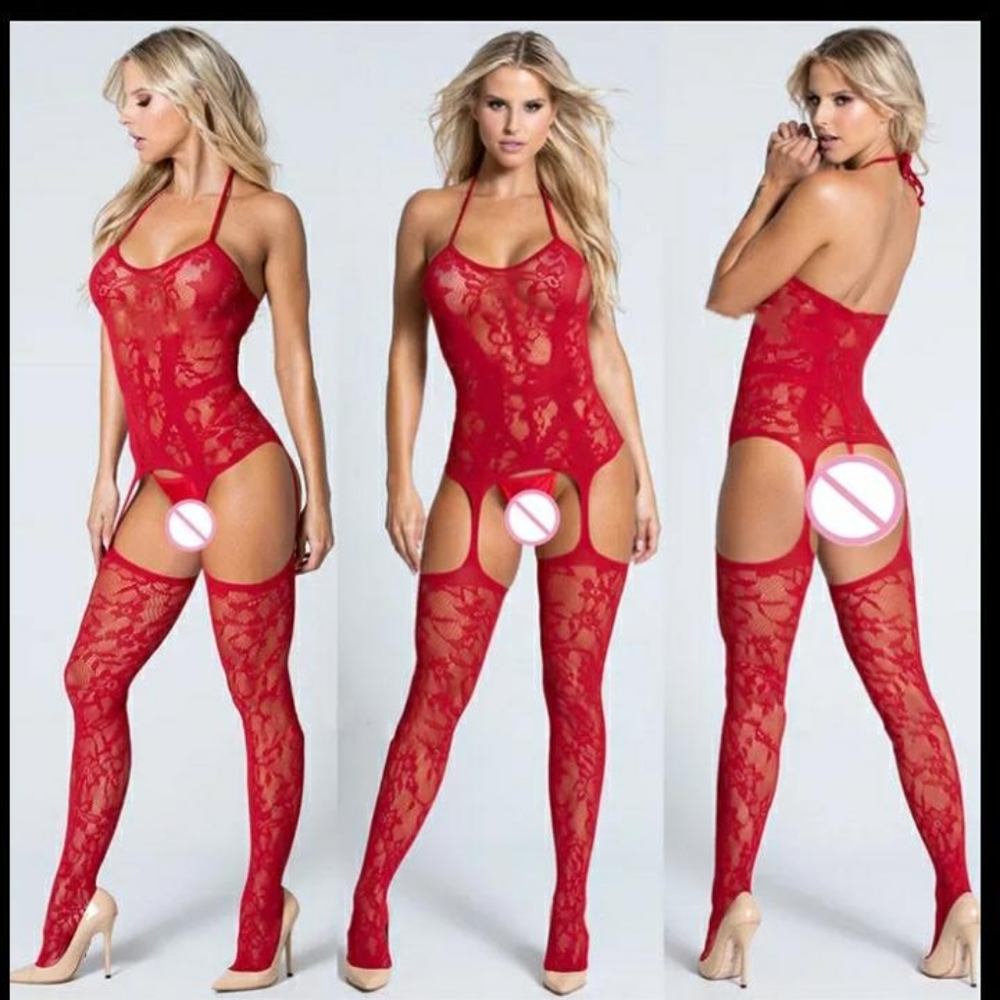 Red floral see through sexy lingerie!